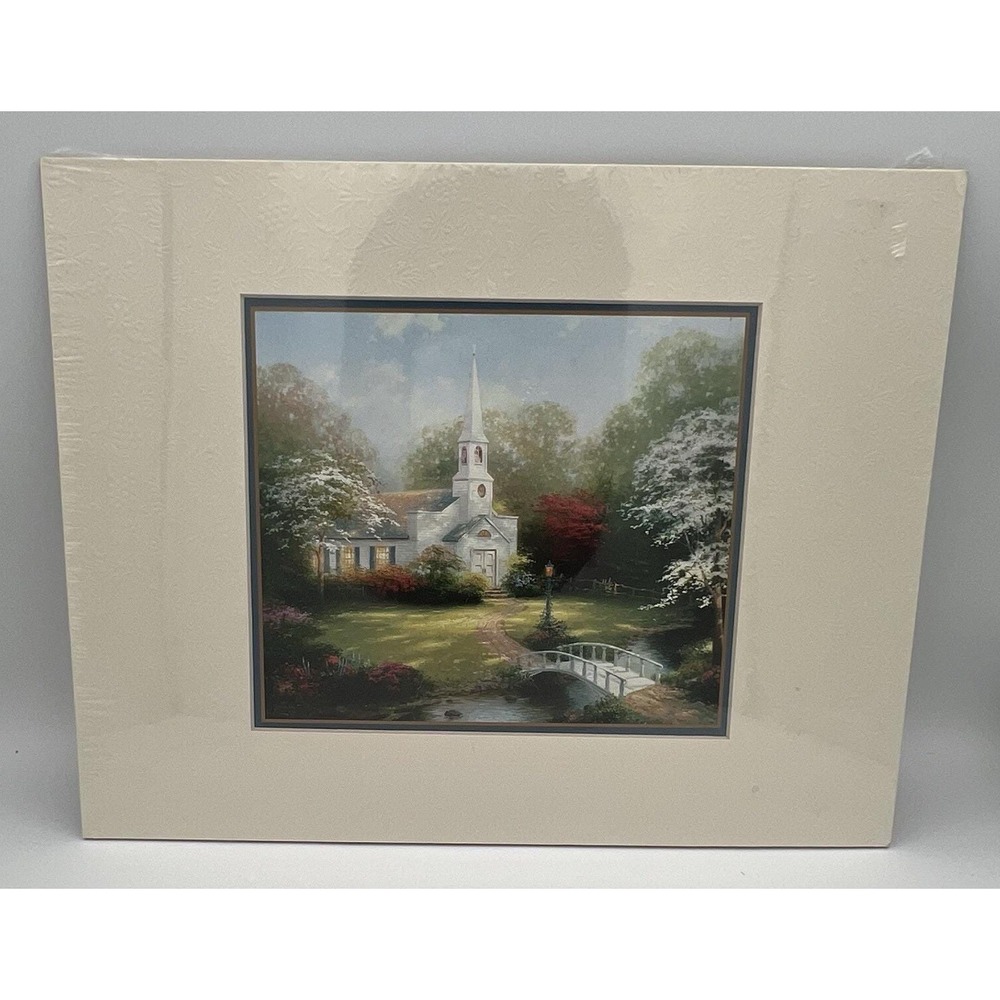 Hometown Chapel Thomas Kinkade Matted Print 1999 11x14 New Sealed w/ COA‎